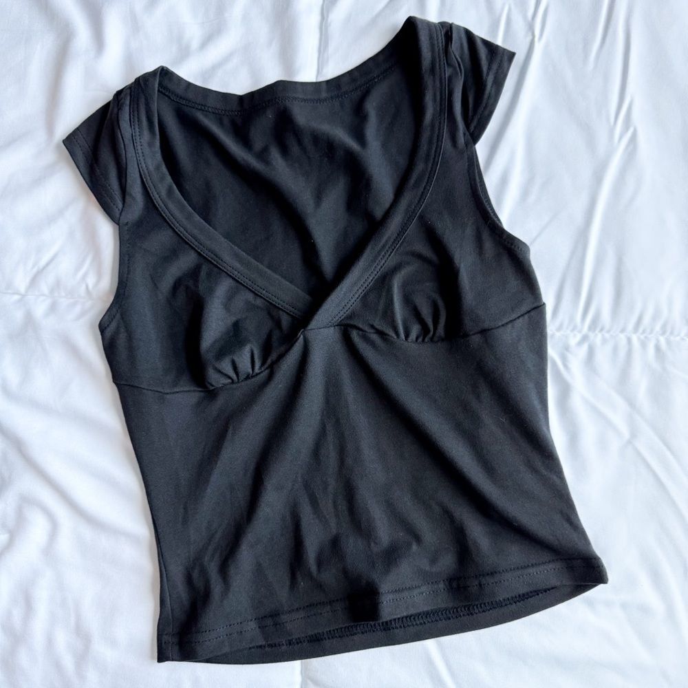 SHEIN Classic Black V Neck Top, XS